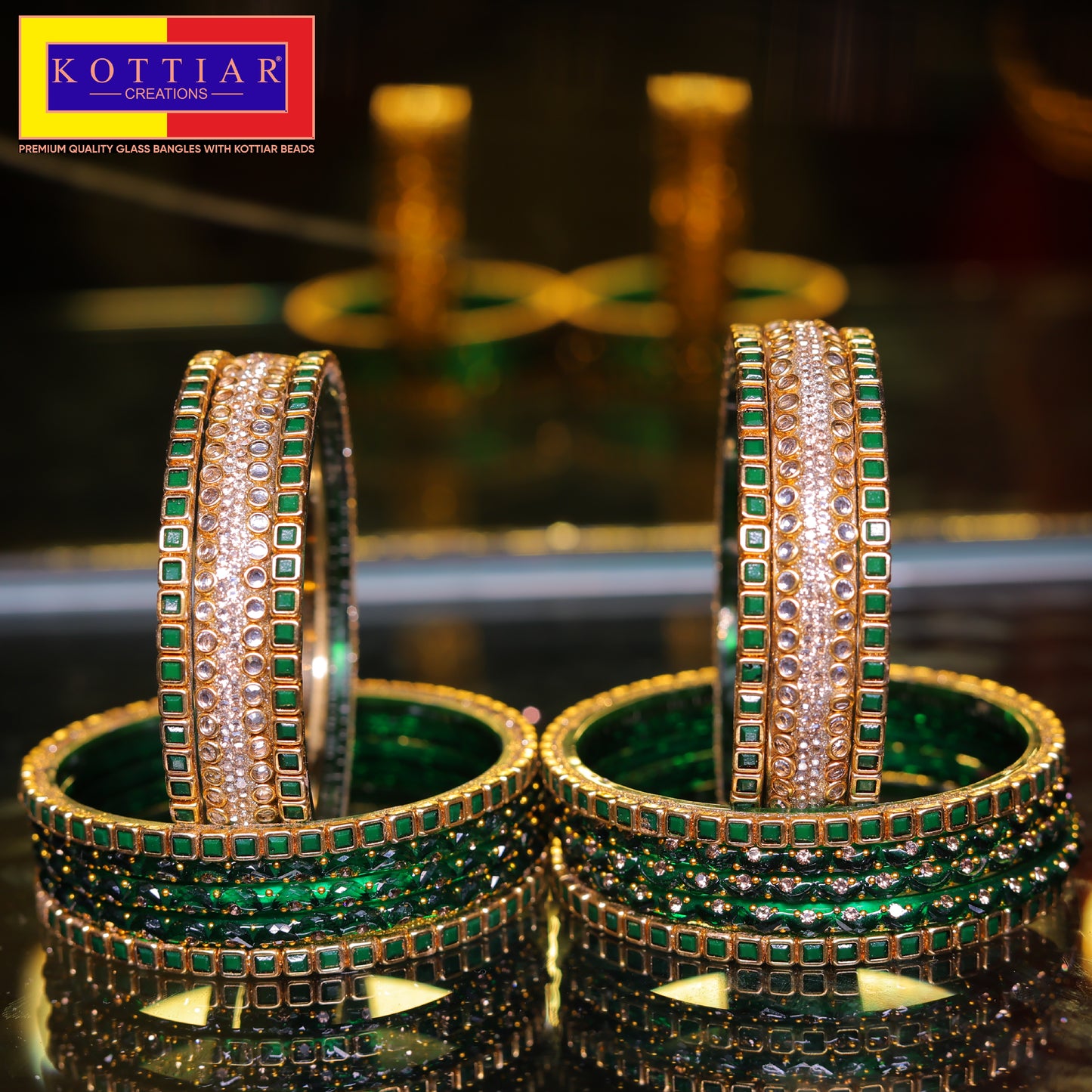 KOTTIAR CREATIONS ALL EYES ON YOUR HANDS Glossy Finished Glass Bangles Set Studded with Zircon Gemstone and Beads For Women and Girls - Pack Of 22