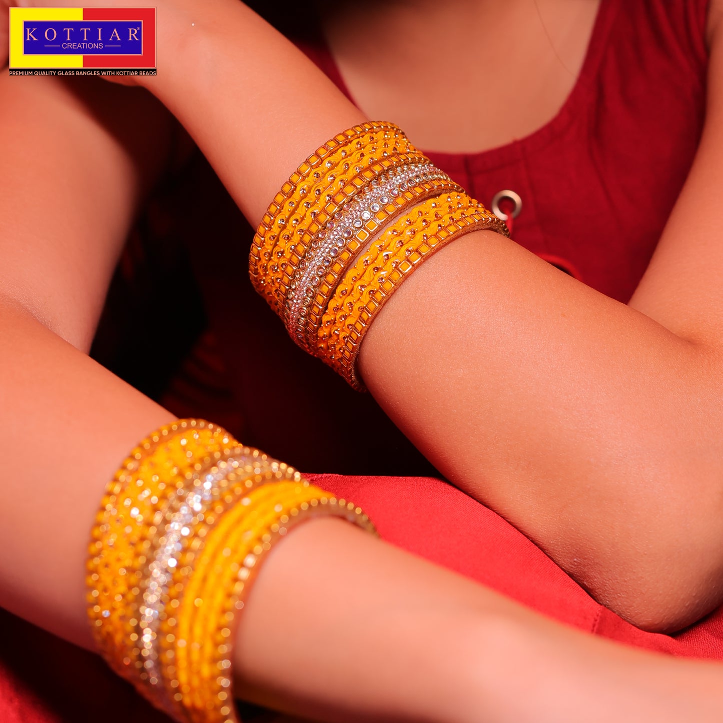 KOTTIAR CREATIONS ALL EYES ON YOUR HANDS Glossy Finished Glass Bangles Set Studded with Zircon Gemstone and Beads For Women and Girls - Pack Of 22