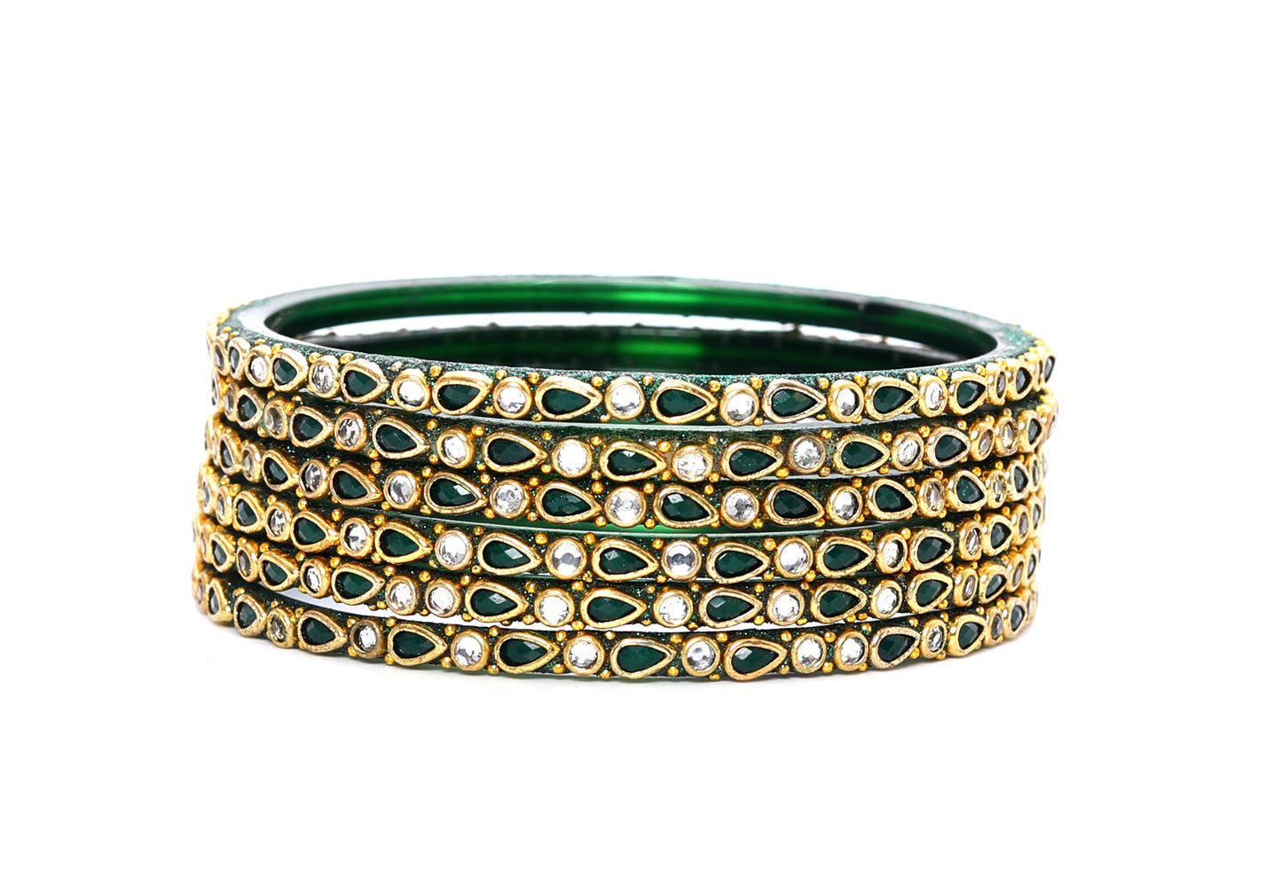 KOTTIAR CREATIONS ALL EYES ON YOUR HANDS Stones Studded Latest Fashion Jewellery Kundan Glossy Glass Bangles Set For Women & Girls (Pack of 12)