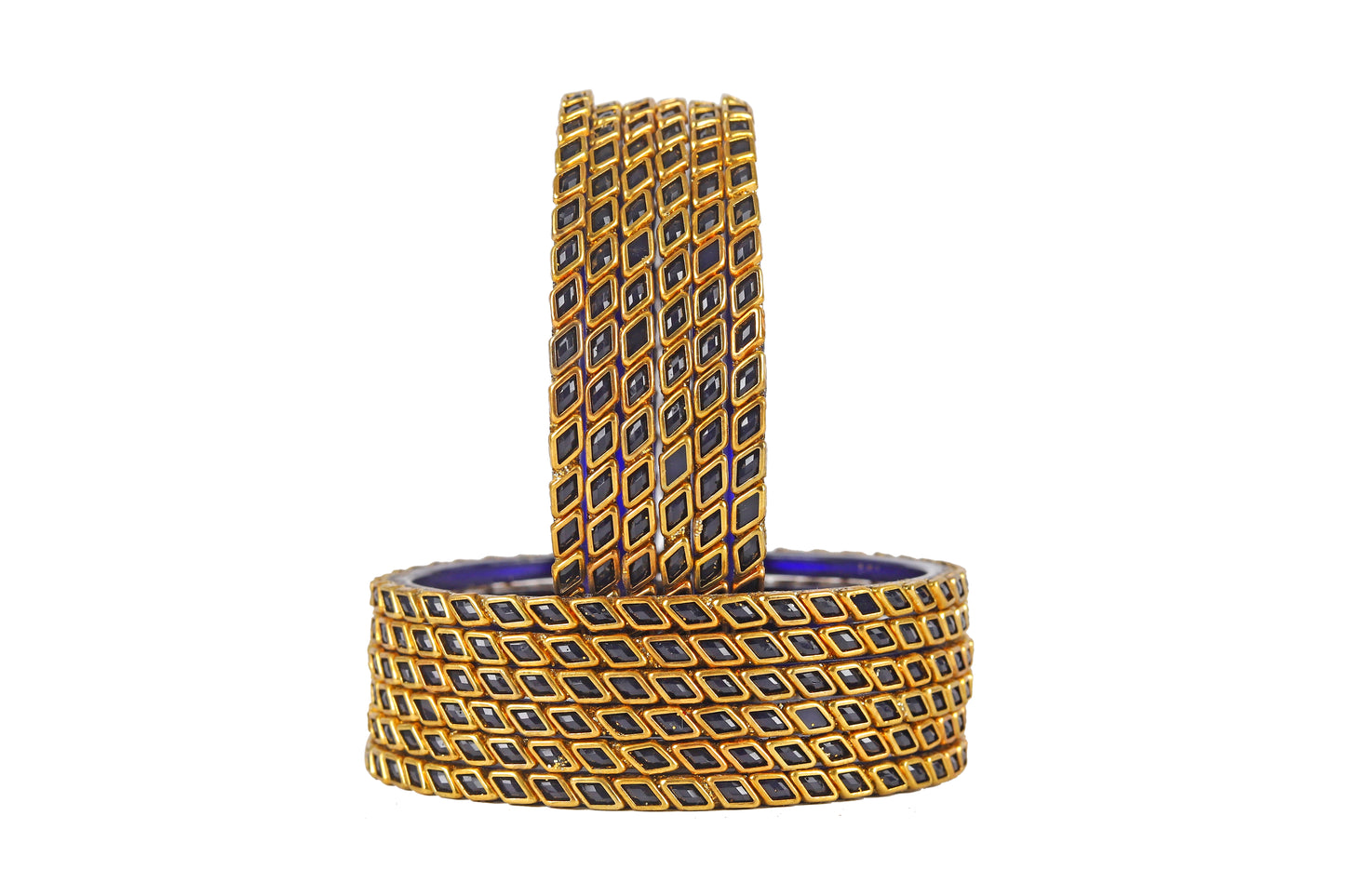 KOTTIAR CREATIONS ALL EYES ON YOUR HANDS Glossy Kundan Design Pattern Glass Bangle Set Studded with Zircon for Women & Girls (Pack of 12)