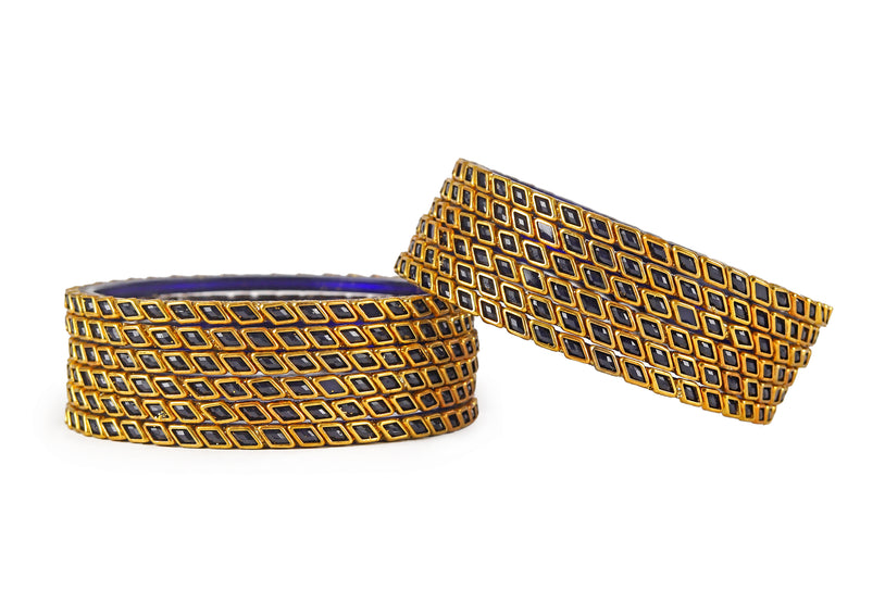 KOTTIAR CREATIONS ALL EYES ON YOUR HANDS Glossy Kundan Design Pattern Glass Bangle Set Studded with Zircon for Women & Girls (Pack of 12)