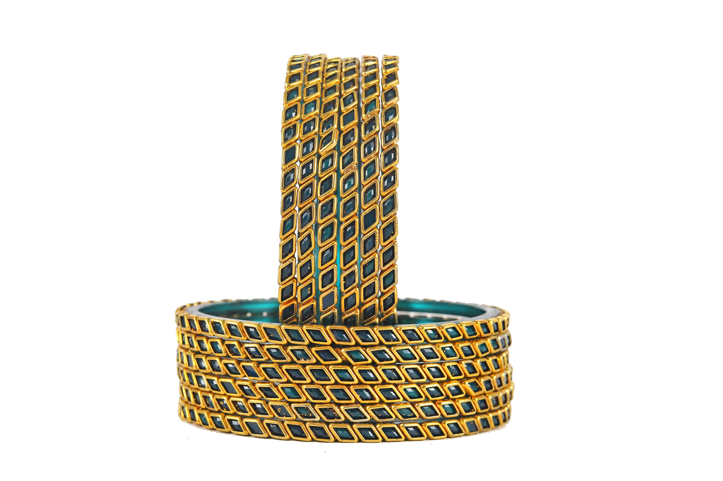 KOTTIAR CREATIONS ALL EYES ON YOUR HANDS Glossy Kundan Design Pattern Glass Bangle Set Studded with Zircon for Women & Girls (Pack of 12)