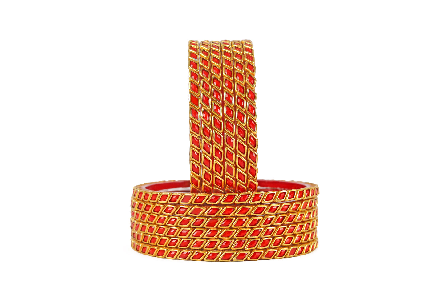 KOTTIAR CREATIONS ALL EYES ON YOUR HANDS Glossy Kundan Design Pattern Glass Bangle Set Studded with Zircon for Women & Girls (Pack of 12)