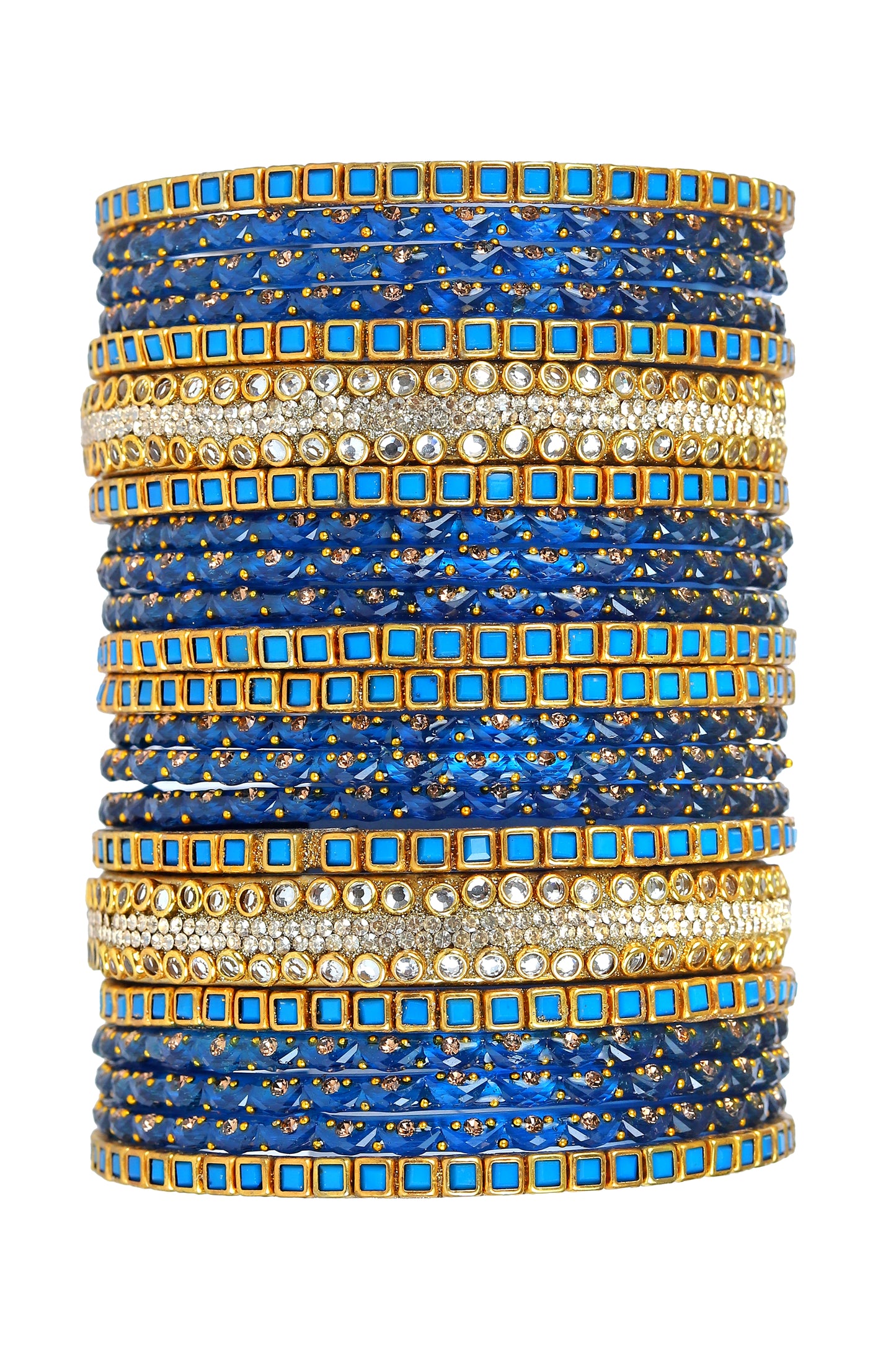 KOTTIAR CREATIONS ALL EYES ON YOUR HANDS Glossy Finished Glass Bangles Set Studded with Zircon Gemstone and Beads For Women and Girls - Pack Of 22