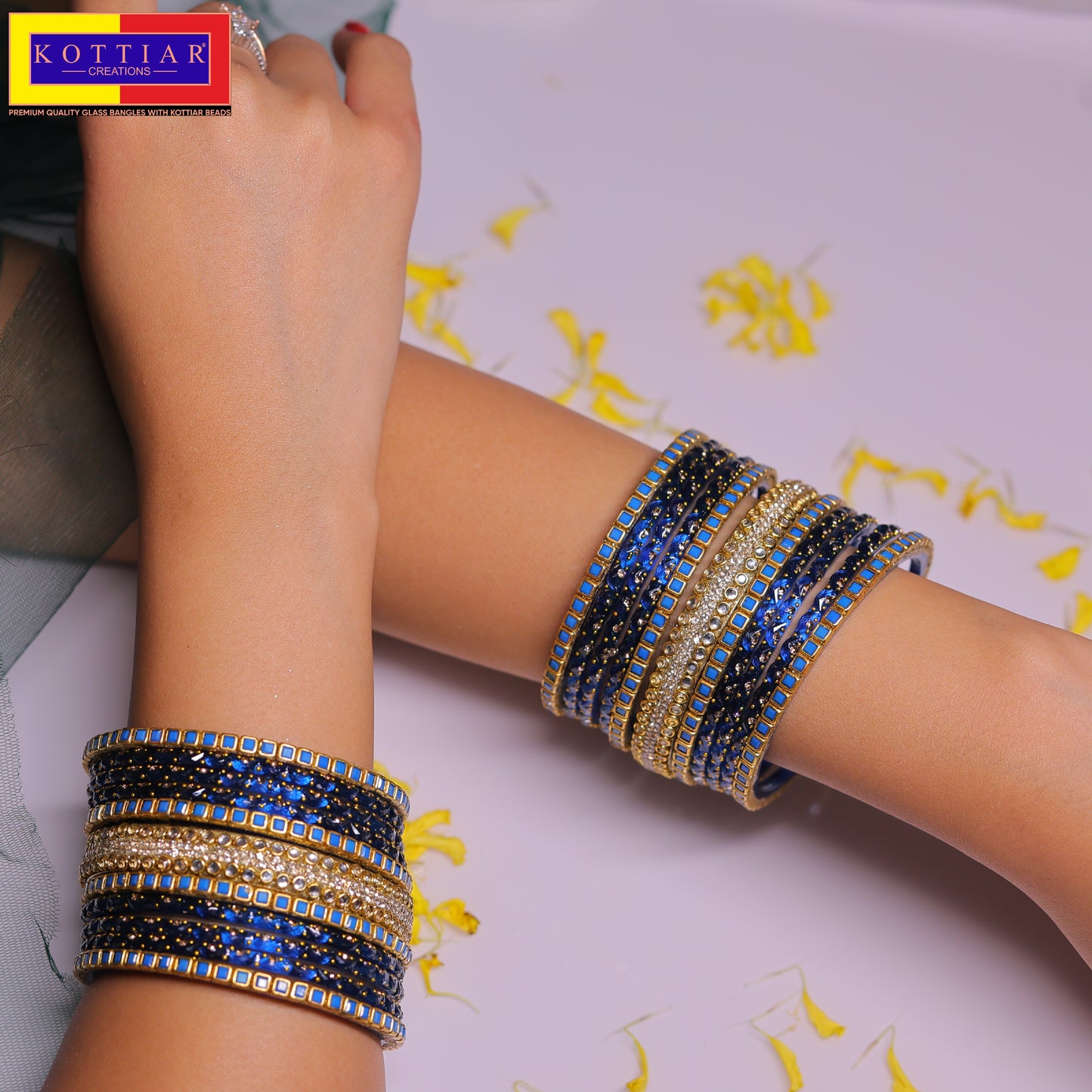 KOTTIAR CREATIONS ALL EYES ON YOUR HANDS Glossy Finished Glass Bangles Set Studded with Zircon Gemstone and Beads For Women and Girls - Pack Of 22