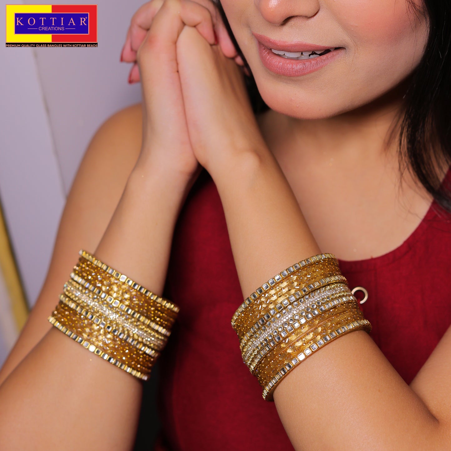 KOTTIAR CREATIONS ALL EYES ON YOUR HANDS Glossy Finished Glass Bangles Set Studded with Zircon Gemstone and Beads For Women and Girls - Pack Of 22