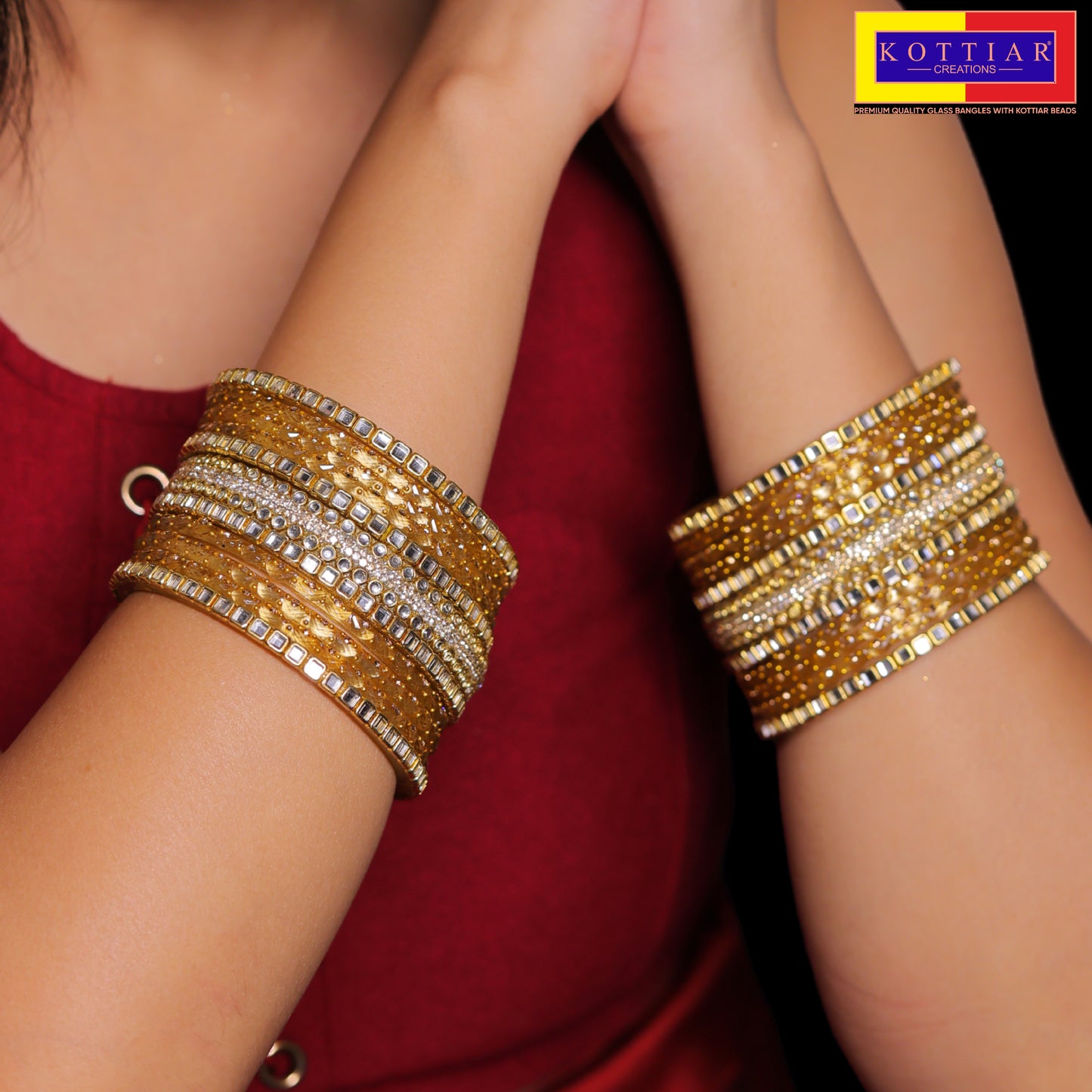 KOTTIAR CREATIONS ALL EYES ON YOUR HANDS Glossy Finished Glass Bangles Set Studded with Zircon Gemstone and Beads For Women and Girls - Pack Of 22