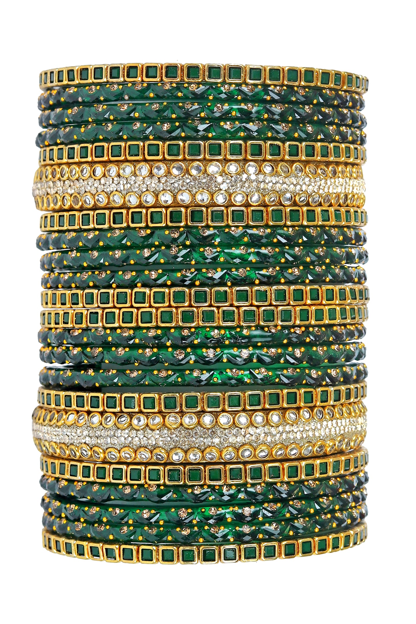 KOTTIAR CREATIONS ALL EYES ON YOUR HANDS Glossy Finished Glass Bangles Set Studded with Zircon Gemstone and Beads For Women and Girls - Pack Of 22