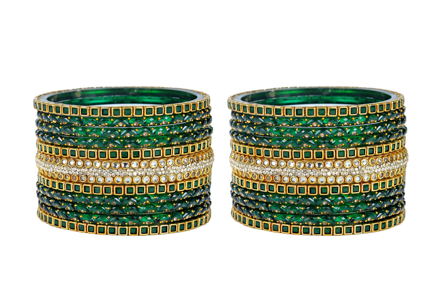 KOTTIAR CREATIONS ALL EYES ON YOUR HANDS Glossy Finished Glass Bangles Set Studded with Zircon Gemstone and Beads For Women and Girls - Pack Of 22