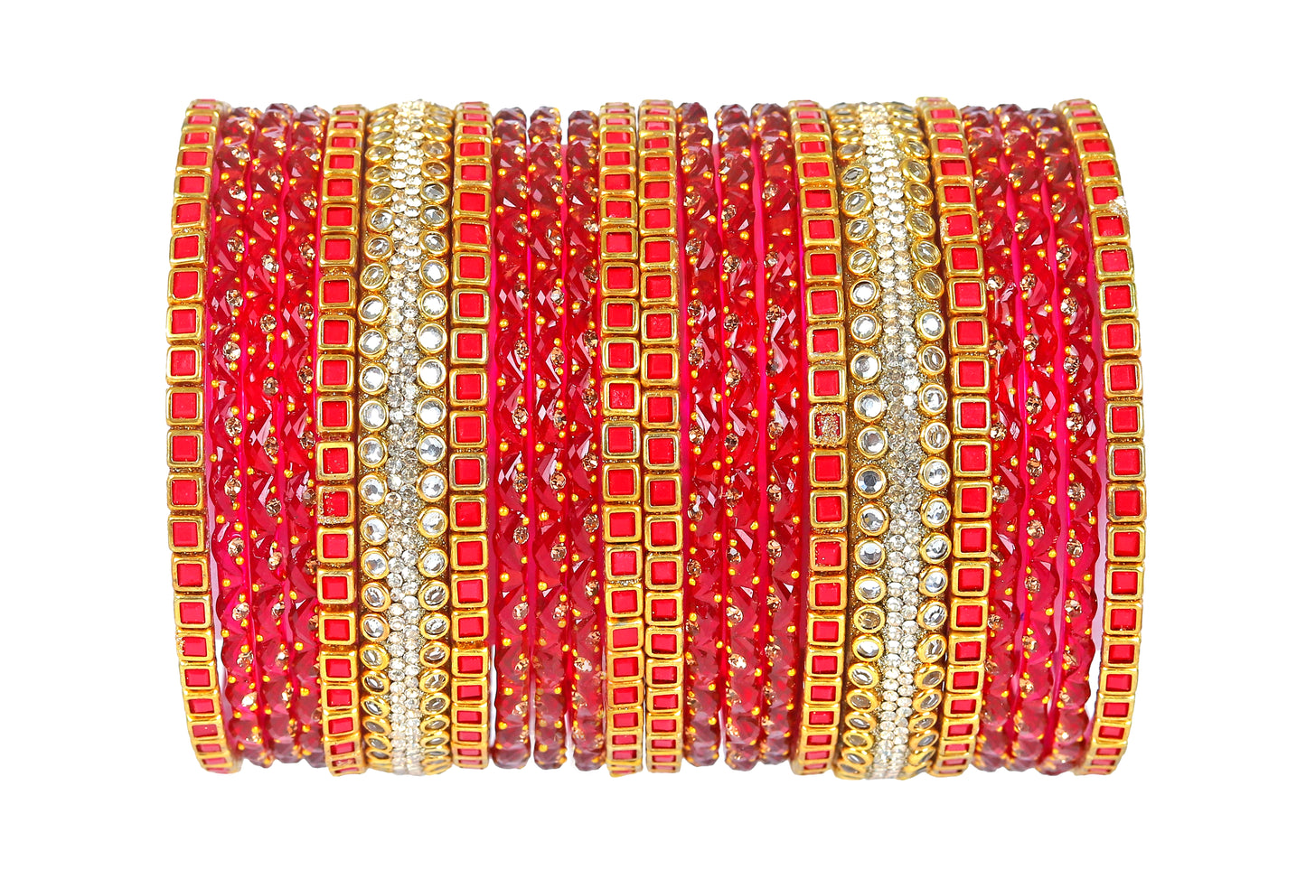 KOTTIAR CREATIONS ALL EYES ON YOUR HANDS Glossy Finished Glass Bangles Set Studded with Zircon Gemstone and Beads For Women and Girls - Pack Of 22