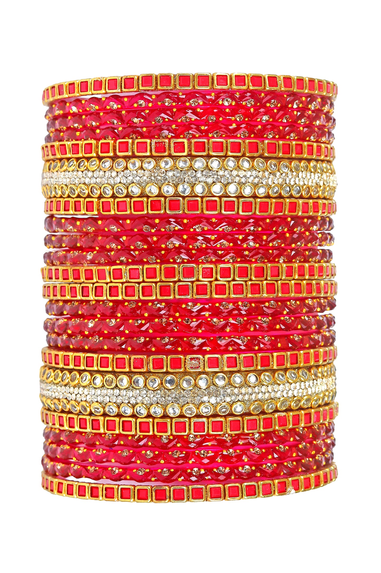 KOTTIAR CREATIONS ALL EYES ON YOUR HANDS Glossy Finished Glass Bangles Set Studded with Zircon Gemstone and Beads For Women and Girls - Pack Of 22