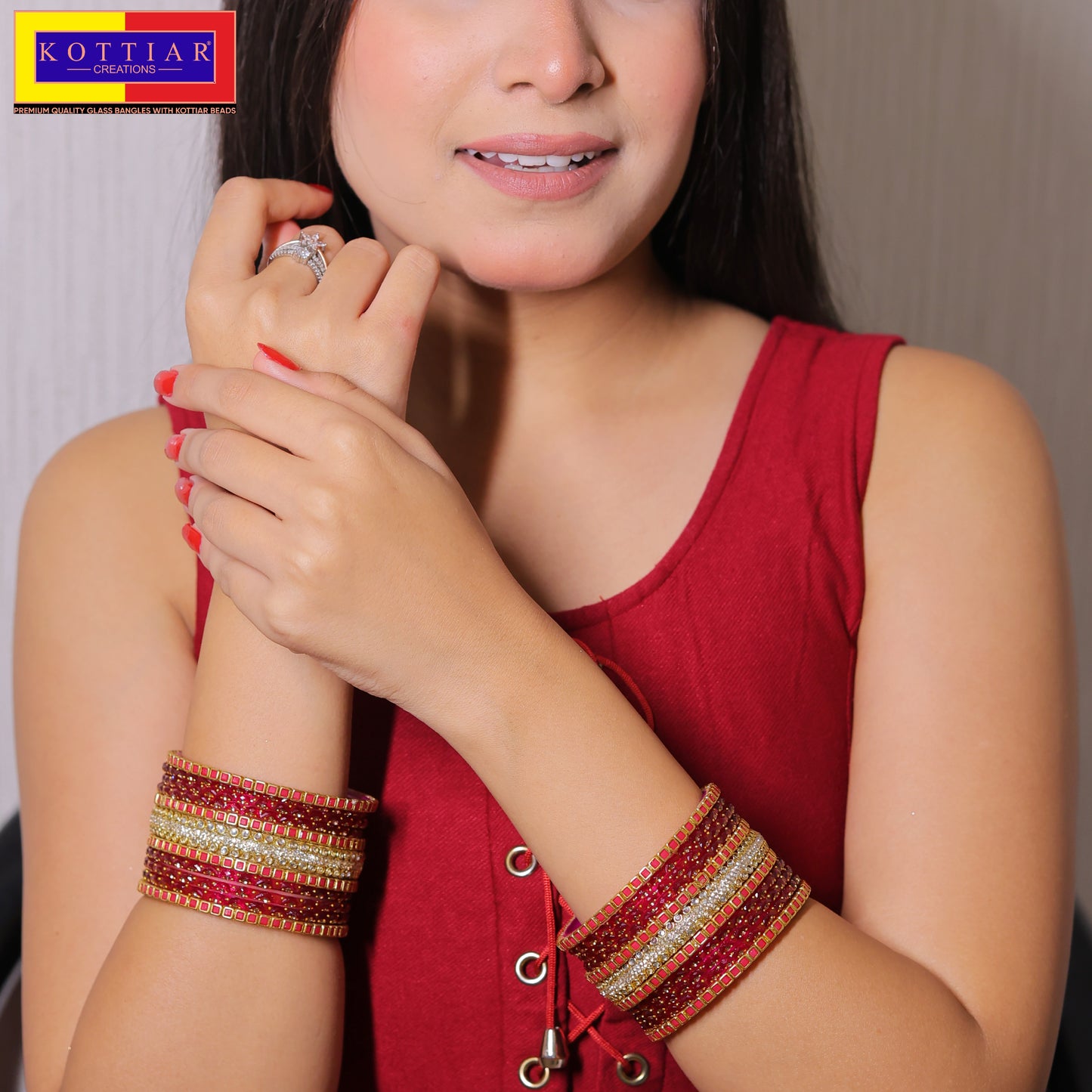 KOTTIAR CREATIONS ALL EYES ON YOUR HANDS Glossy Finished Glass Bangles Set Studded with Zircon Gemstone and Beads For Women and Girls - Pack Of 22