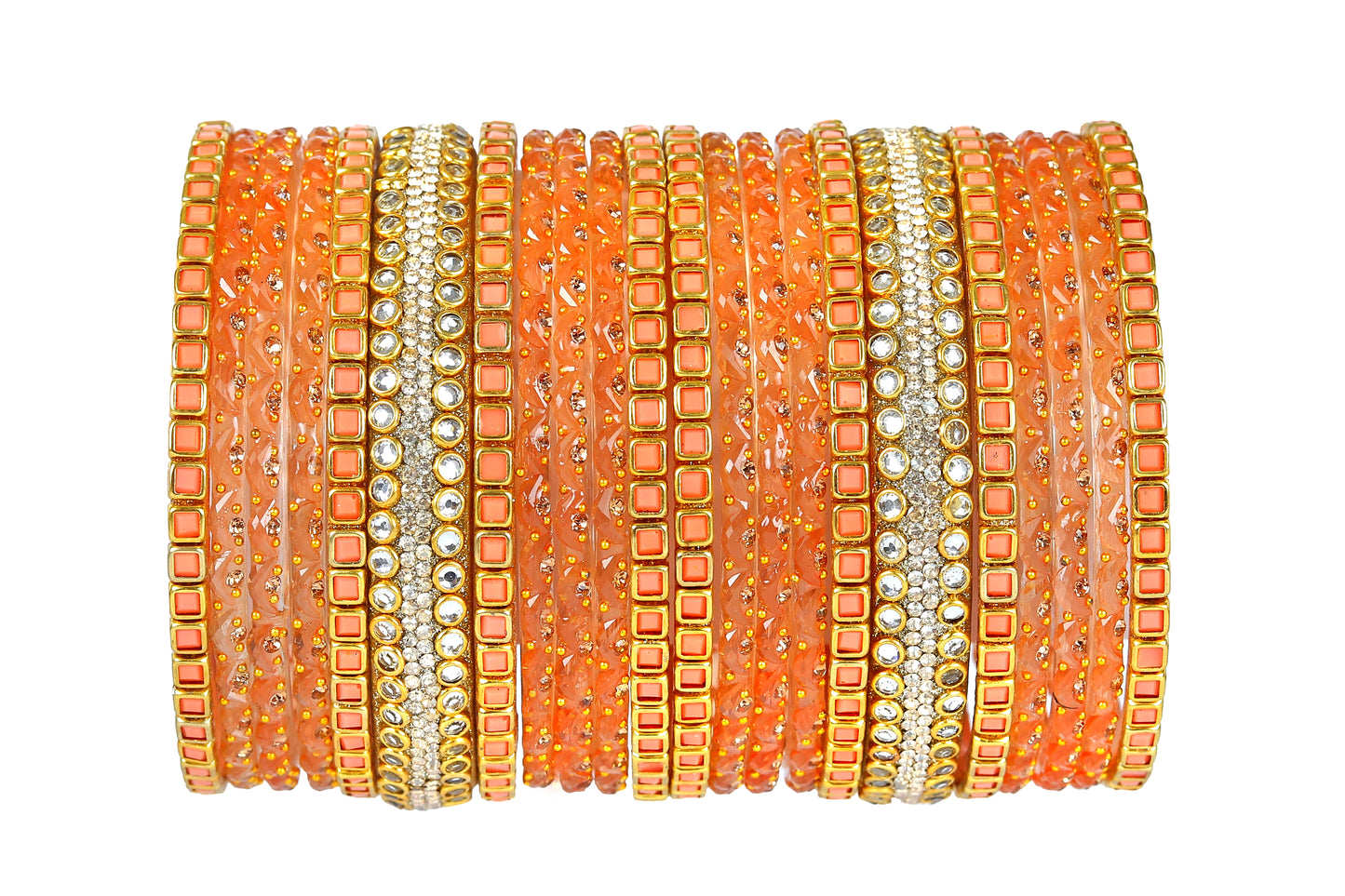 KOTTIAR CREATIONS ALL EYES ON YOUR HANDS Glossy Finished Glass Bangles Set Studded with Zircon Gemstone and Beads For Women and Girls - Pack Of 22