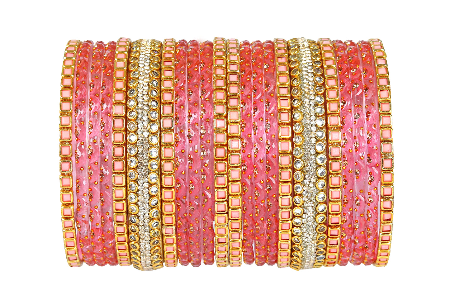 KOTTIAR CREATIONS ALL EYES ON YOUR HANDS Glossy Finished Glass Bangles Set Studded with Zircon Gemstone and Beads For Women and Girls - Pack Of 22