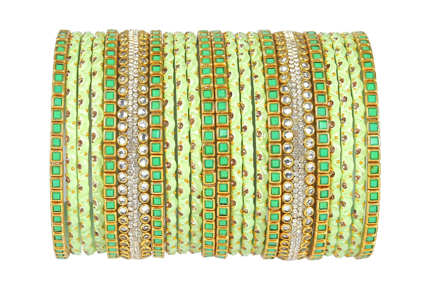 KOTTIAR CREATIONS ALL EYES ON YOUR HANDS Glossy Finished Glass Bangles Set Studded with Zircon Gemstone and Beads For Women and Girls - Pack Of 22