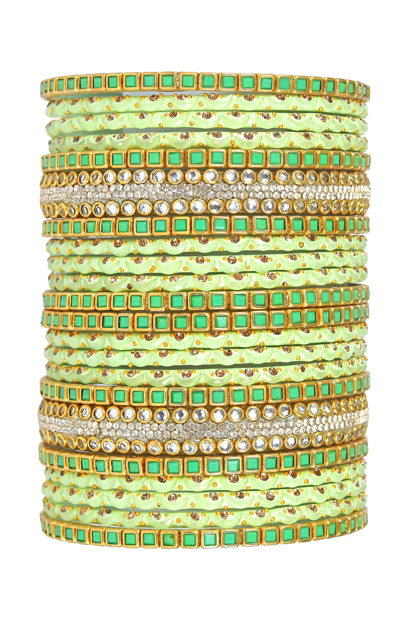 KOTTIAR CREATIONS ALL EYES ON YOUR HANDS Glossy Finished Glass Bangles Set Studded with Zircon Gemstone and Beads For Women and Girls - Pack Of 22