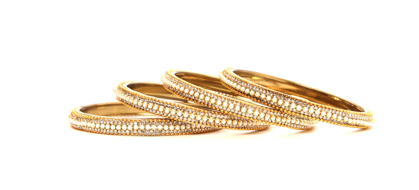 KOTTIAR CREATIONS ALL EYES ON YOUR HANDS Golden Zircon GemStone & Beads Studded Glass Kada Set For Women & Girls | Chudi Set | Glass Bangles For Women - Pack of 4