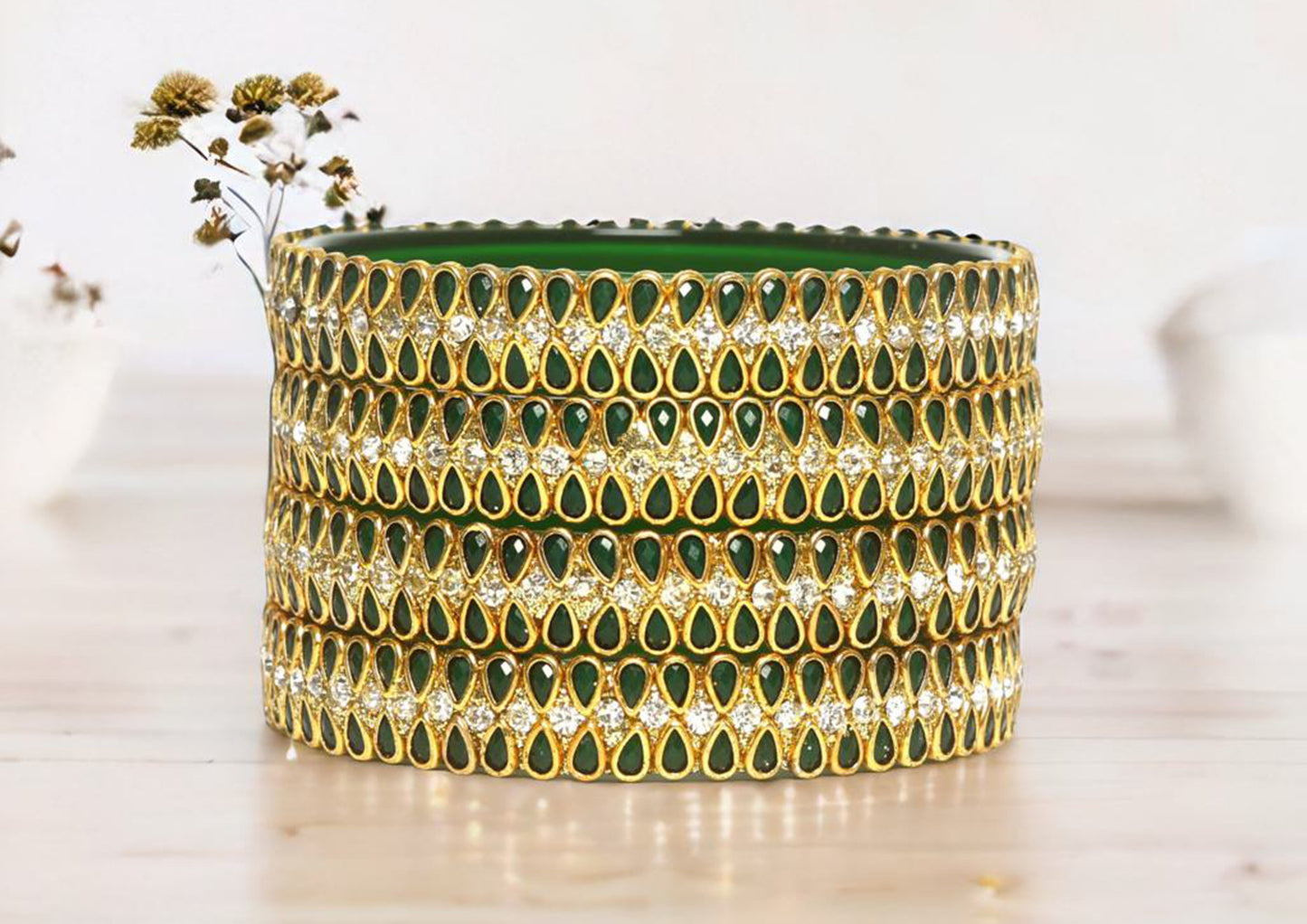KOTTIAR CREATIONS Glass Bangles Set for Women - Pack of 4 | Handcrafted Traditional Jewelry | Colorful Ethnic Indian Bangle Bracelet | Ideal for Weddings, Festivals, & Gifts