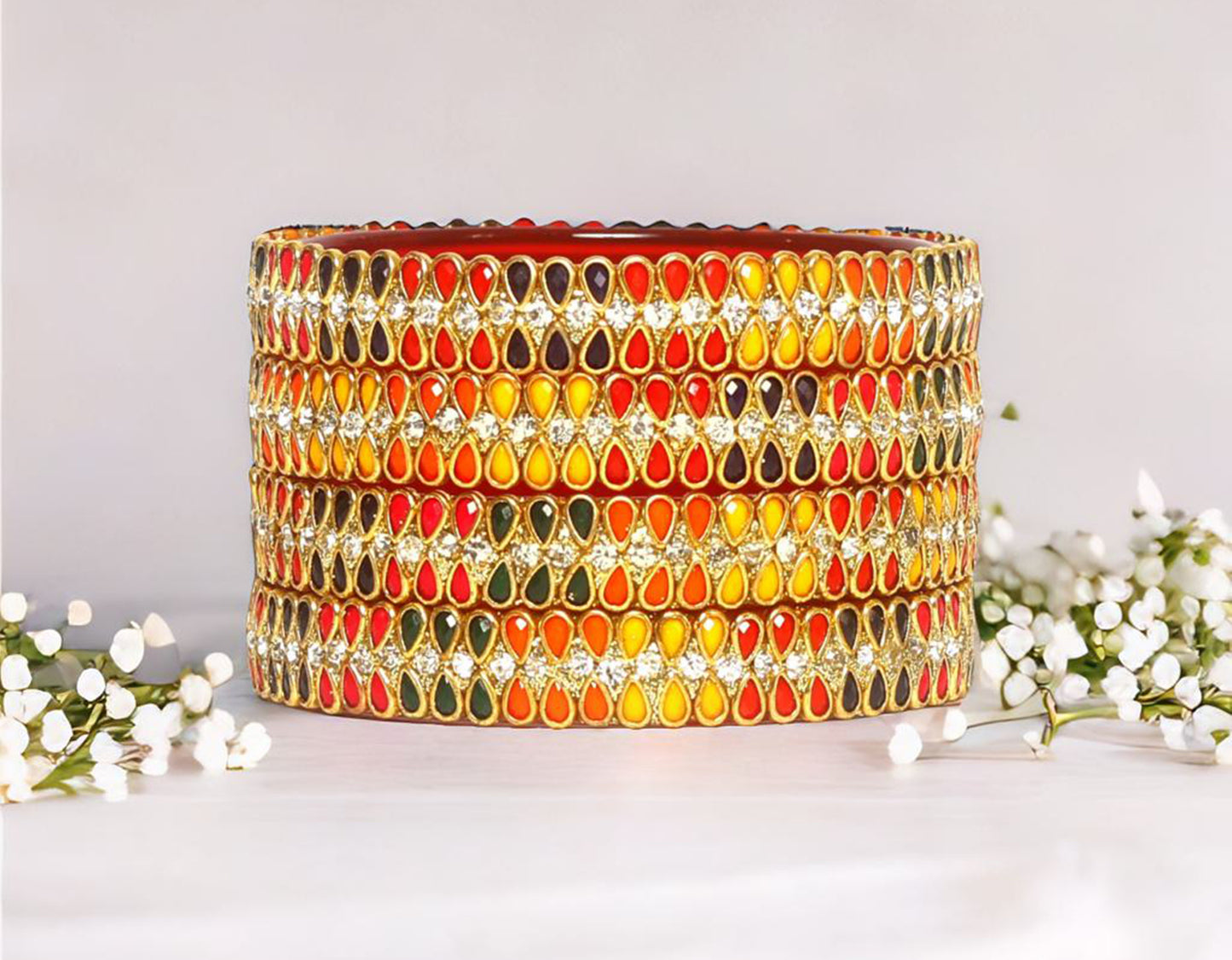 KOTTIAR CREATIONS Glass Bangles Set for Women - Pack of 4 | Handcrafted Traditional Jewelry | Colorful Ethnic Indian Bangle Bracelet | Ideal for Weddings, Festivals, & Gifts