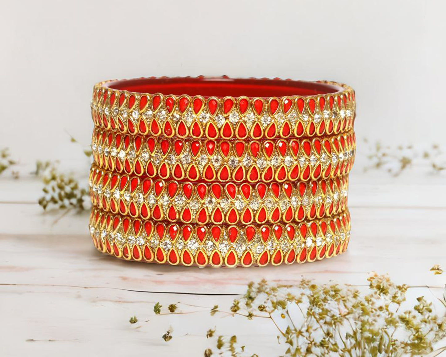 KOTTIAR CREATIONS Glass Bangles Set for Women - Pack of 4 | Handcrafted Traditional Jewelry | Colorful Ethnic Indian Bangle Bracelet | Ideal for Weddings, Festivals, & Gifts