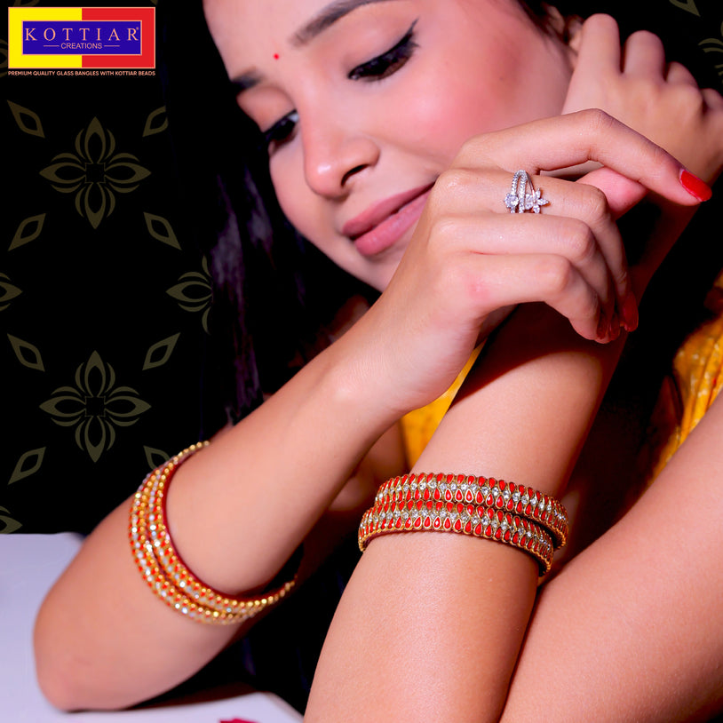 KOTTIAR CREATIONS Glass Bangles Set for Women - Pack of 4 | Handcrafted Traditional Jewelry | Colorful Ethnic Indian Bangle Bracelet | Ideal for Weddings, Festivals, & Gifts