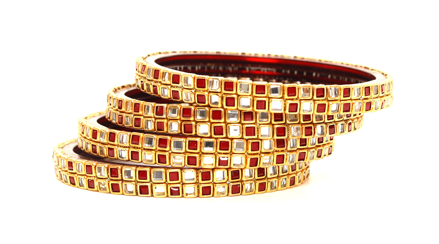 KOTTIAR CREATIONS ALL EYES ON YOUR HANDS Simple and Attractive Glossy Finished Kundan Glass Kada Set For Women and Girls - Pack of 4