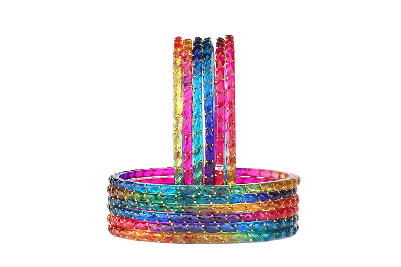 KOTTIAR CREATIONS® Plain and Glossy Finished Raindrop Glass Bangle Set For Women and Girls - Pack of 12