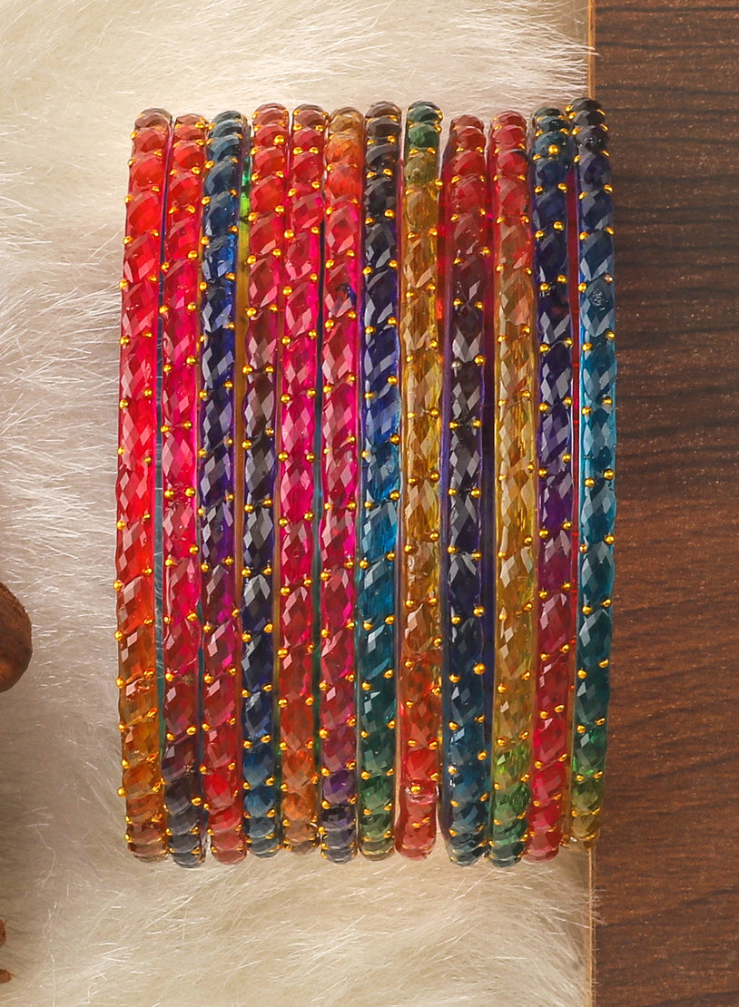 KOTTIAR CREATIONS® Plain and Glossy Finished Raindrop Glass Bangle Set For Women and Girls - Pack of 12