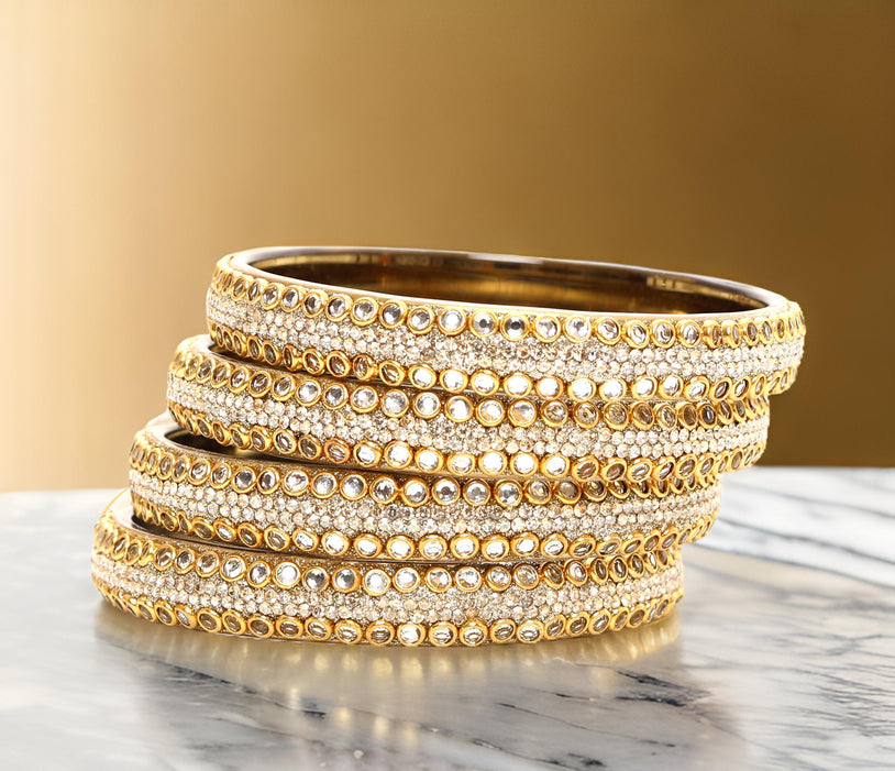 KOTTIAR CREATIONS Glass Bangles Set Pack of 4 - Handcrafted Traditional Indian Churi | Gold Jewelry for Women | Ethnic Festival Wear | Durable & Lightweight