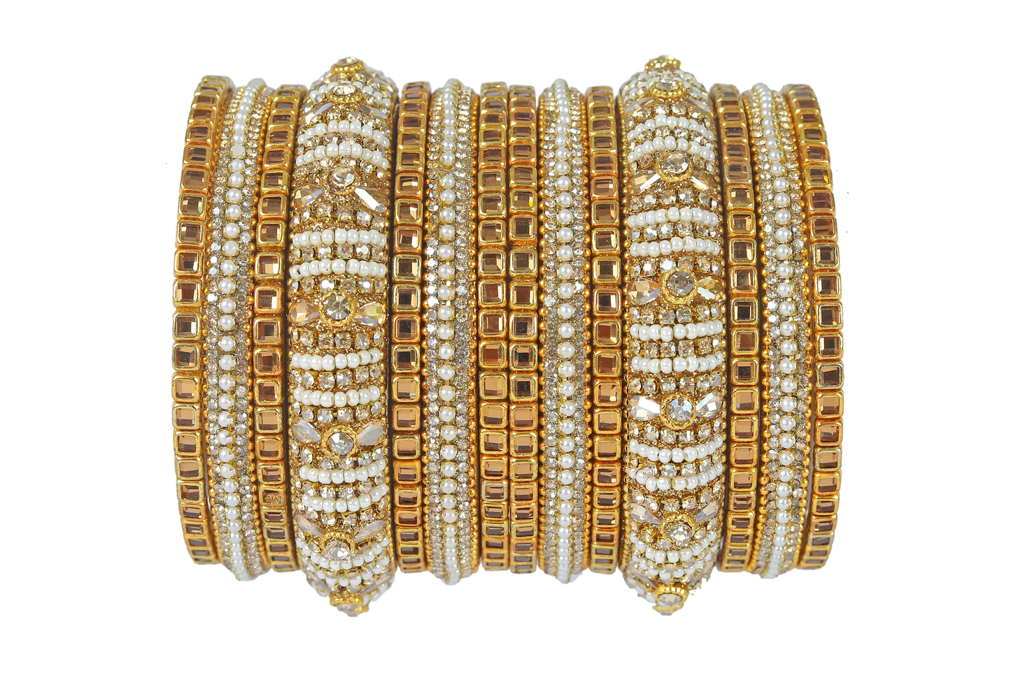 KOTTIAR CREATIONS ALL EYES ON YOUR HANDS Zircon Gemstone and Beads Studded Glossy Finished Glass Bangles Set for Women and Girls | Glass Bangles | Bangles - Pack Of 14