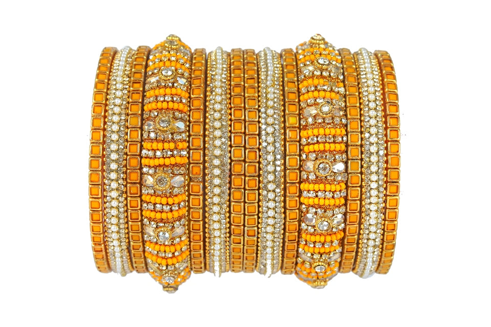 KOTTIAR CREATIONS ALL EYES ON YOUR HANDS Zircon Gemstone and Beads Studded Glossy Finished Glass Bangles Set for Women and Girls | Glass Bangles | Bangles - Pack Of 14
