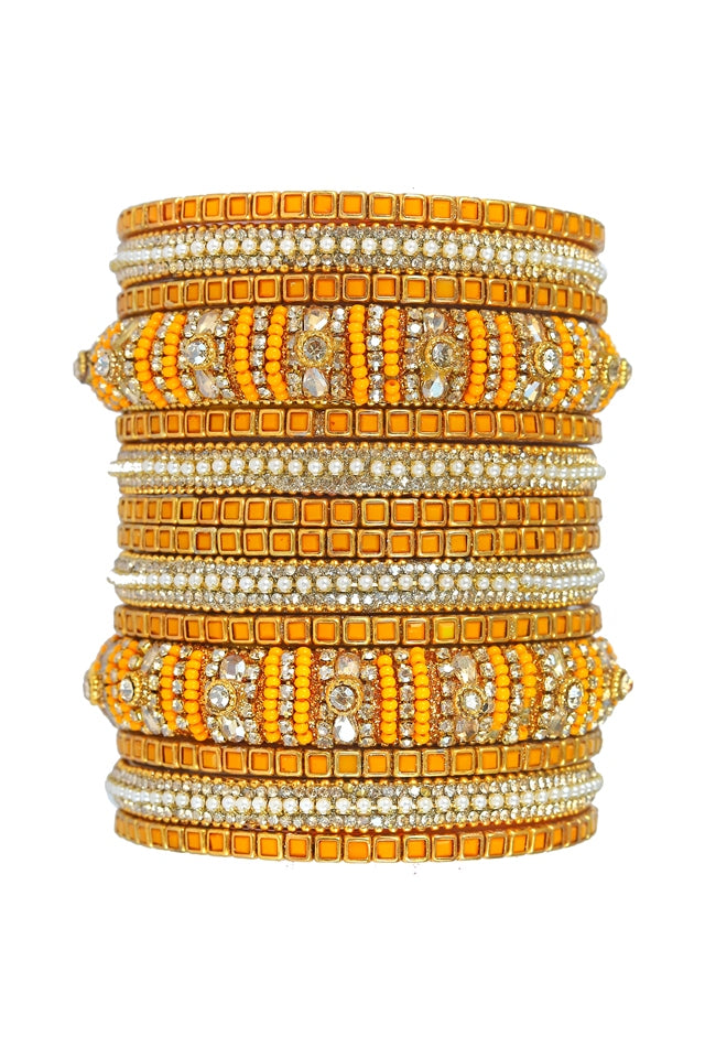 KOTTIAR CREATIONS ALL EYES ON YOUR HANDS Zircon Gemstone and Beads Studded Glossy Finished Glass Bangles Set for Women and Girls | Glass Bangles | Bangles - Pack Of 14