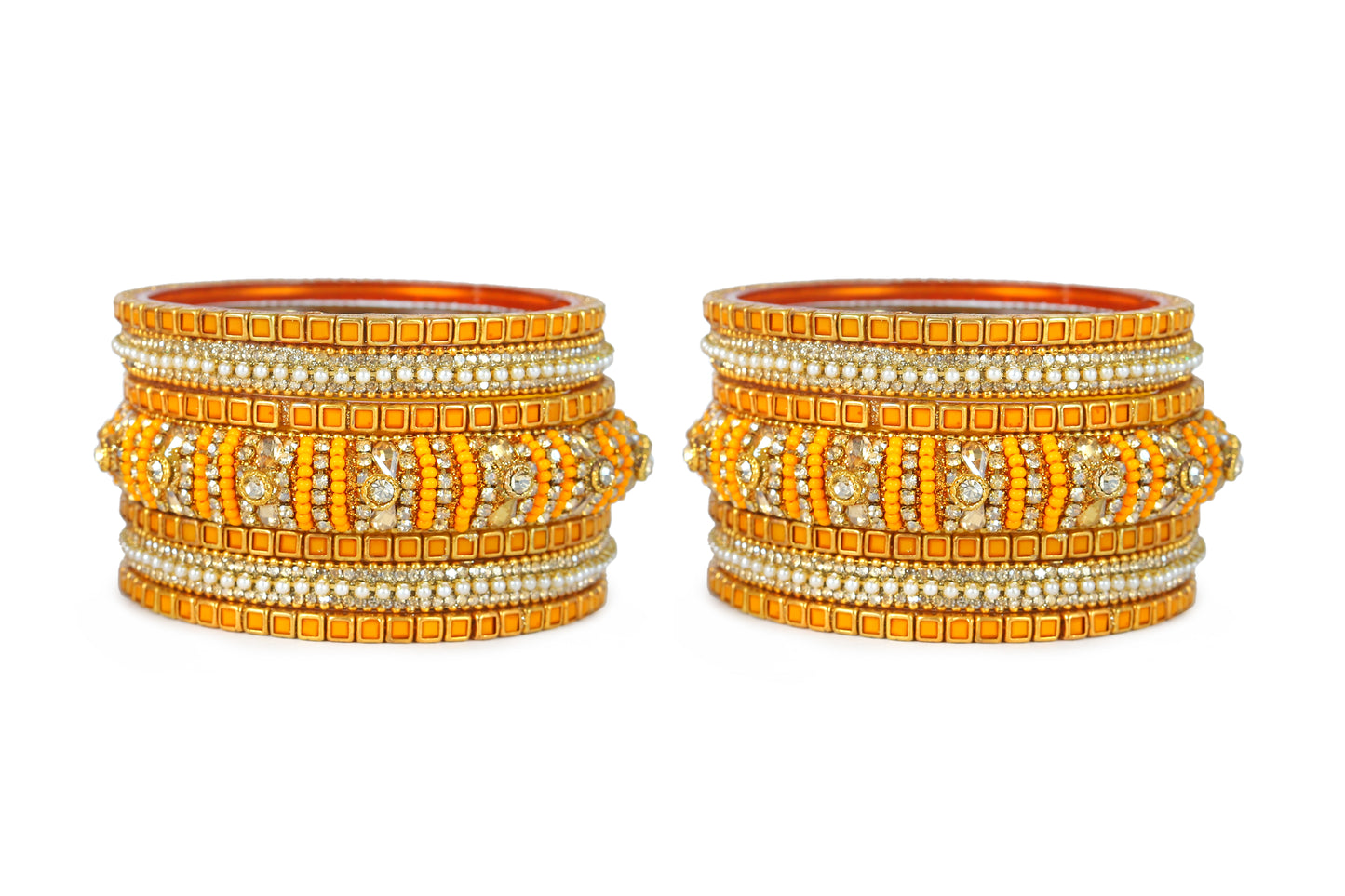 KOTTIAR CREATIONS ALL EYES ON YOUR HANDS Zircon Gemstone and Beads Studded Glossy Finished Glass Bangles Set for Women and Girls | Glass Bangles | Bangles - Pack Of 14
