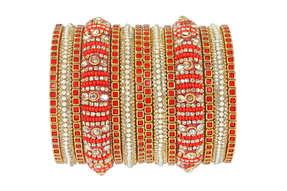 KOTTIAR CREATIONS ALL EYES ON YOUR HANDS Zircon Gemstone and Beads Studded Glossy Finished Glass Bangles Set for Women and Girls | Glass Bangles | Bangles - Pack Of 14