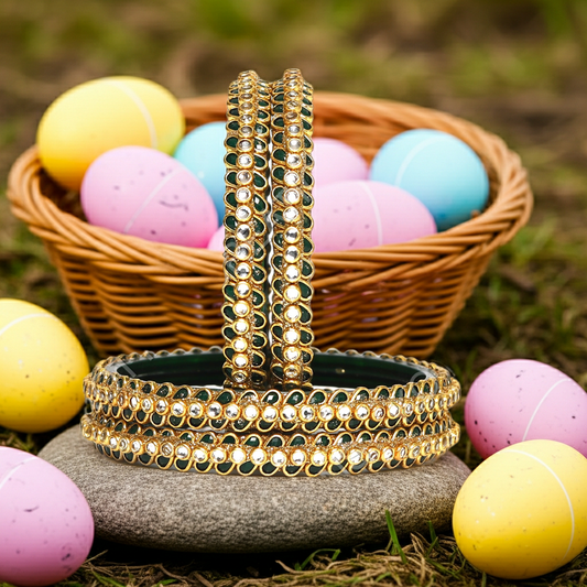 KOTTIAR CREATIONS Glass Bangles Set Pack of 4 - Handcrafted Traditional Indian Churi | Gold Jewelry for Women | Ethnic Festival Wear | Durable & Lightweight