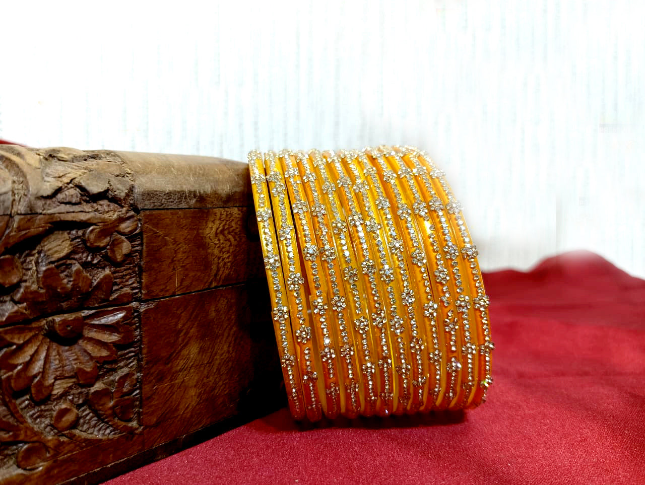 KOTTIAR CREATIONS ALL EYES ON YOUR HANDS Glossy Kundan Design Pattern Glass Bangle Set Studded with Zircon for Women & Girls (Pack of 12)
