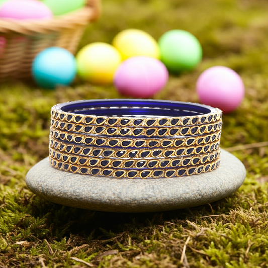 KOTTIAR CREATIONS ALL EYES ON YOUR HANDS Glossy Kundan Design Pattern Glass Bangle Set Studded with Zircon for Women & Girls (Pack of 12)