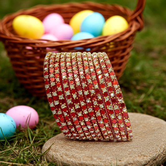 KOTTIAR CREATIONS ALL EYES ON YOUR HANDS Glossy Kundan Design Pattern Glass Bangle Set Studded with Zircon for Women & Girls (Pack of 12)