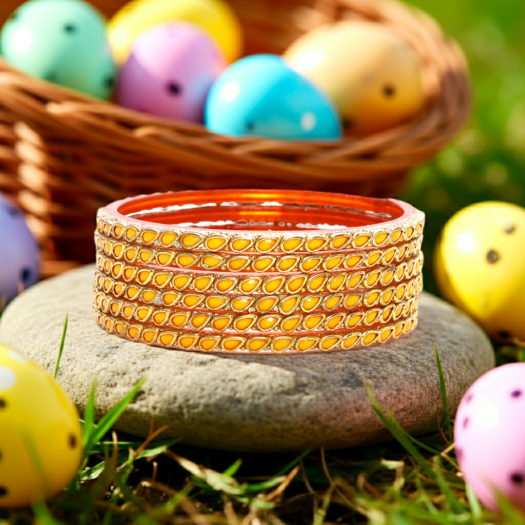 KOTTIAR CREATIONS ALL EYES ON YOUR HANDS Glossy Kundan Design Pattern Glass Bangle Set Studded with Zircon for Women & Girls (Pack of 12)