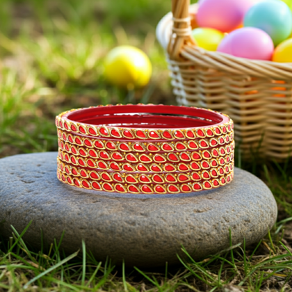 KOTTIAR CREATIONS ALL EYES ON YOUR HANDS Glossy Kundan Design Pattern Glass Bangle Set Studded with Zircon for Women & Girls (Pack of 12)