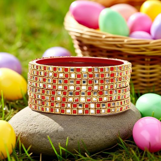 KOTTIAR CREATIONS ALL EYES ON YOUR HANDS Simple and Attractive Glossy Finished Kundan Glass Kada Set For Women and Girls - Pack of 4