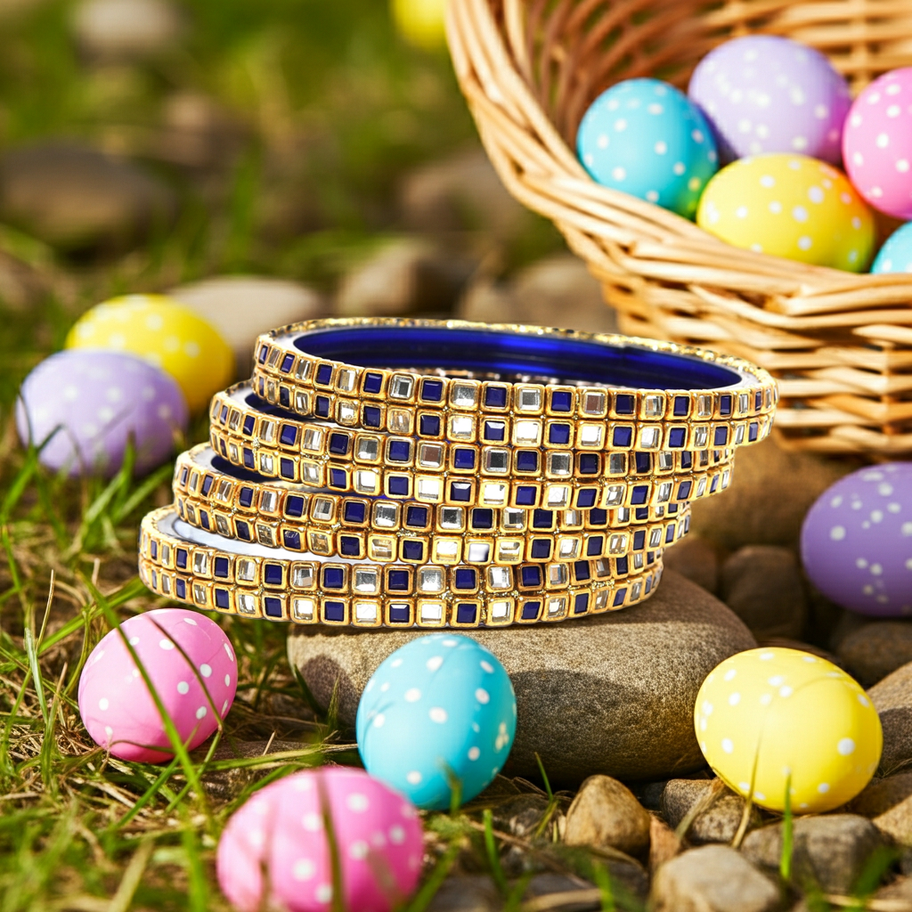 KOTTIAR CREATIONS ALL EYES ON YOUR HANDS Simple and Attractive Glossy Finished Kundan Glass Kada Set For Women and Girls - Pack of 4