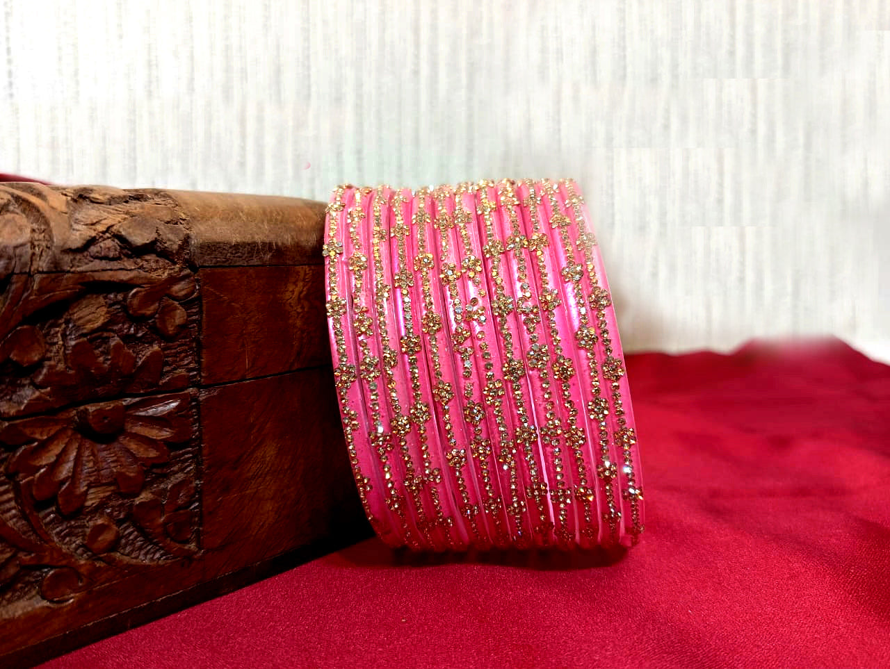 KOTTIAR CREATIONS ALL EYES ON YOUR HANDS Glossy Kundan Design Pattern Glass Bangle Set Studded with Zircon for Women & Girls (Pack of 12)