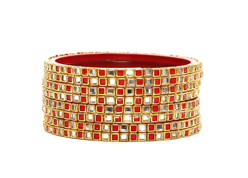 KOTTIAR CREATIONS ALL EYES ON YOUR HANDS Simple and Attractive Glossy Finished Kundan Glass Kada Set For Women and Girls - Pack of 4