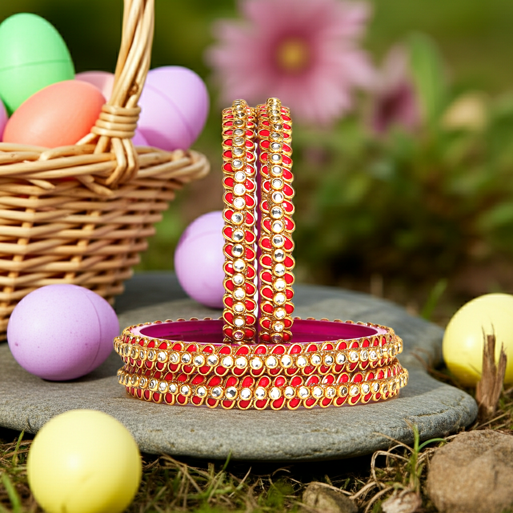KOTTIAR CREATIONS Glass Bangles Set Pack of 4 - Handcrafted Traditional Indian Churi | Gold Jewelry for Women | Ethnic Festival Wear | Durable & Lightweight
