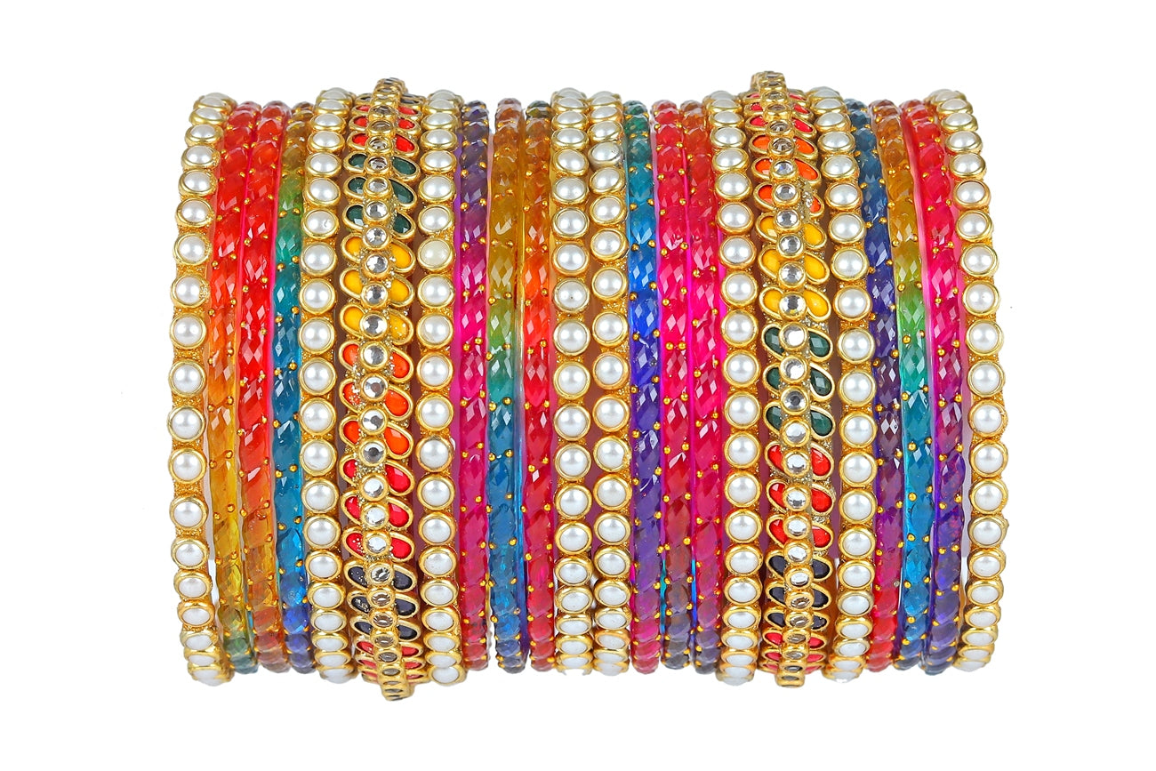 KOTTIAR CREATIONS ALL EYES ON YOUR HANDS Premium Glass Bangles Set with Diamond Stone, Beads For Women & Girls | Glass Bangles | Pack of 22