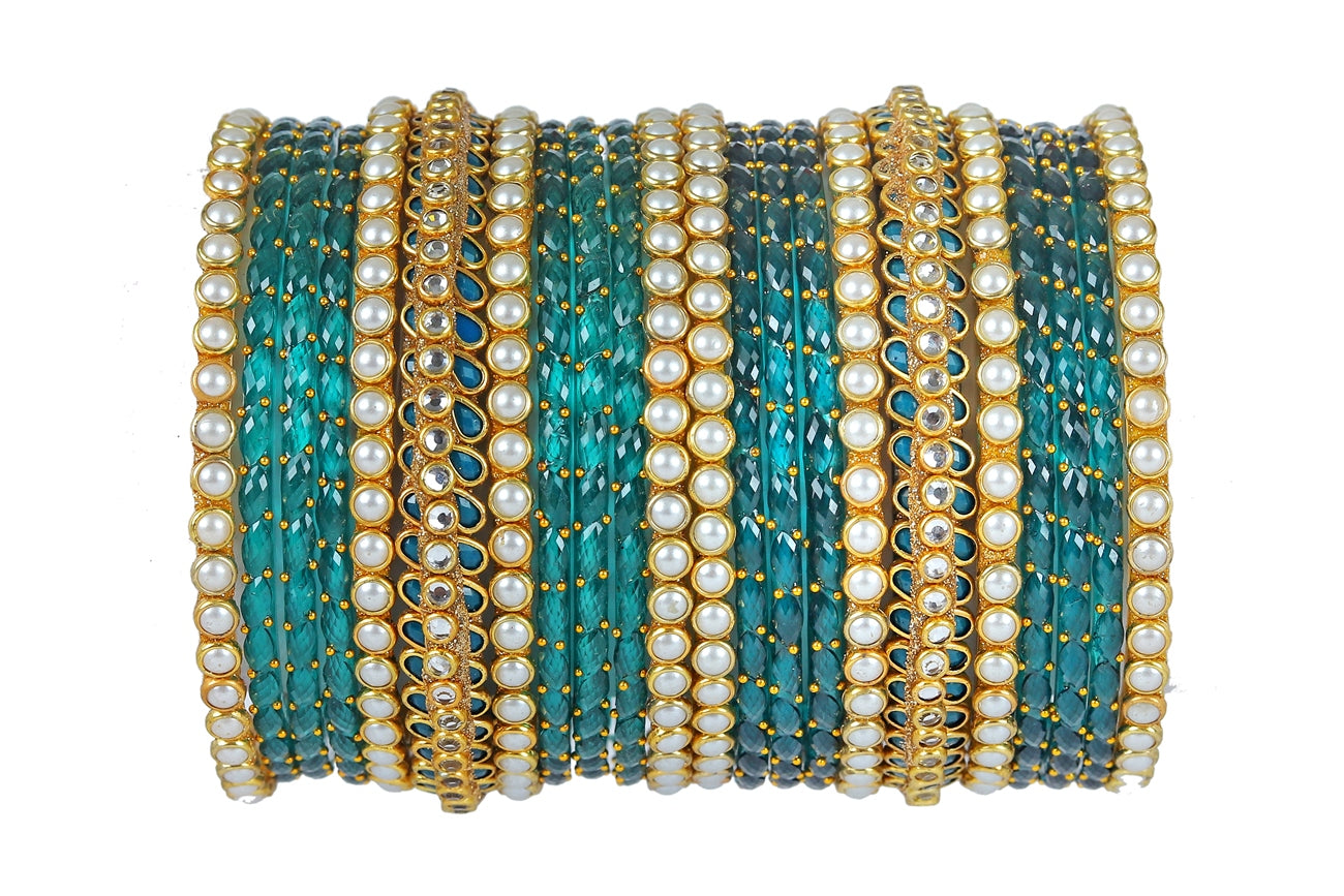 KOTTIAR CREATIONS ALL EYES ON YOUR HANDS Premium Glass Bangles Set with Diamond Stone, Beads For Women & Girls | Glass Bangles | Pack of 22
