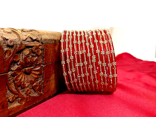 KOTTIAR CREATIONS ALL EYES ON YOUR HANDS Glossy Kundan Design Pattern Glass Bangle Set Studded with Zircon for Women & Girls (Pack of 12)