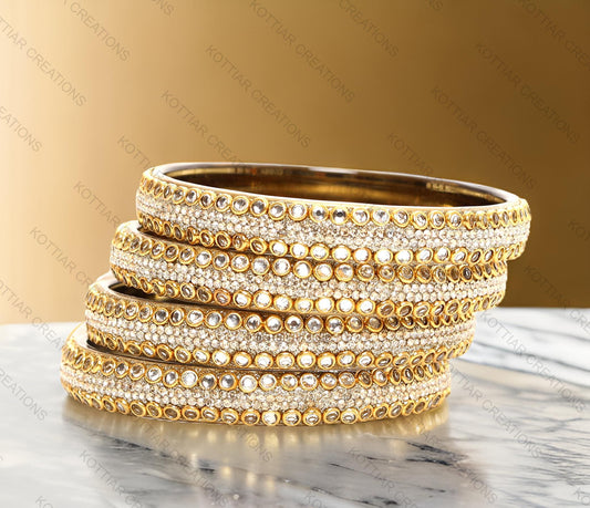 KOTTIAR CREATIONS Glass Bangles Set Pack of 4 - Handcrafted Traditional Indian Churi | Gold Jewelry for Women | Ethnic Festival Wear | Durable & Lightweight