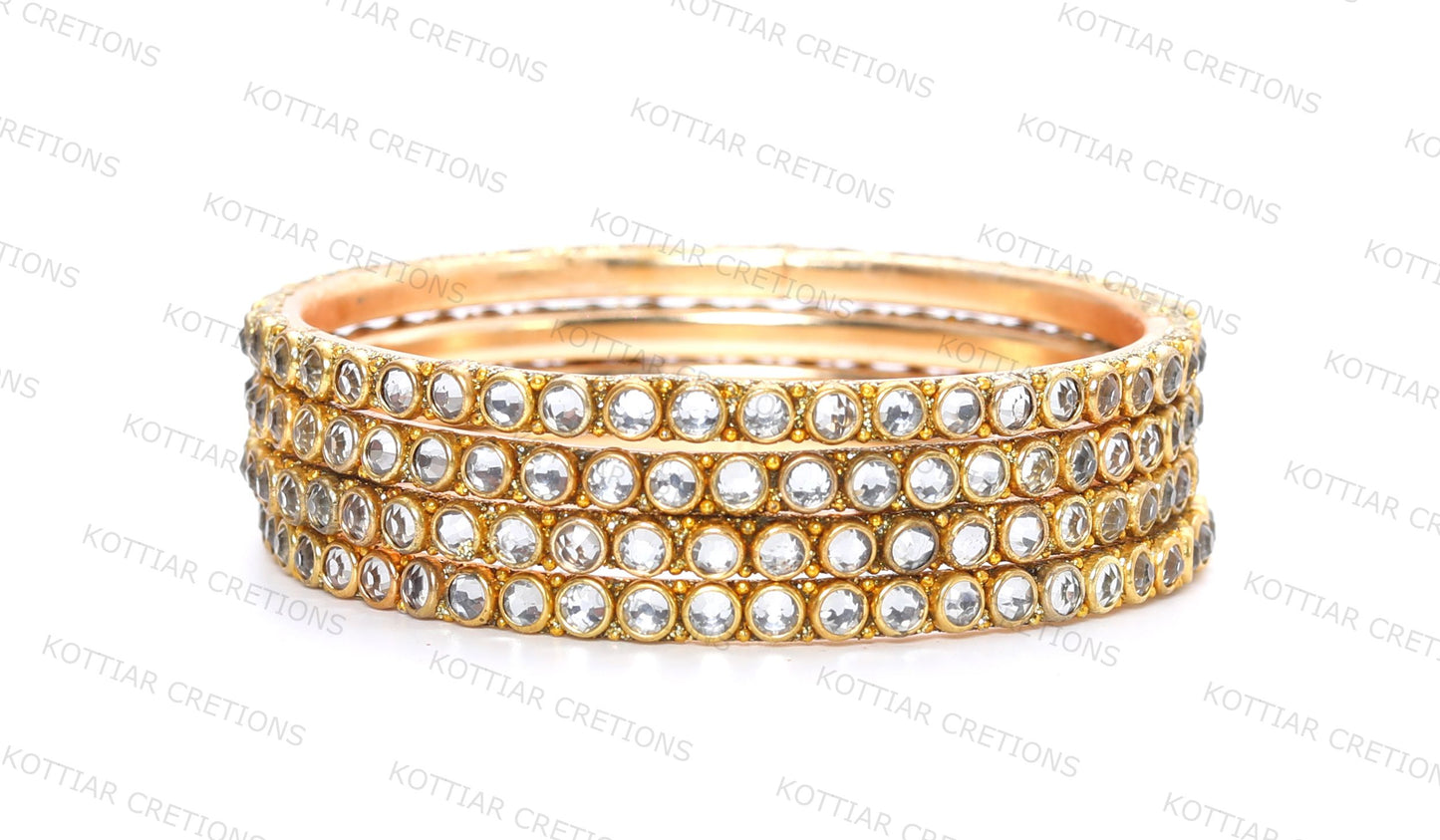 KOTTIAR CREATIONS ALL EYES ON YOUR HANDS Golden Zircon Gem Stone & Beads Studded Glass Kada Set For Women & Girls | Chudi Set | Brass Bangles For Women - Pack of 8